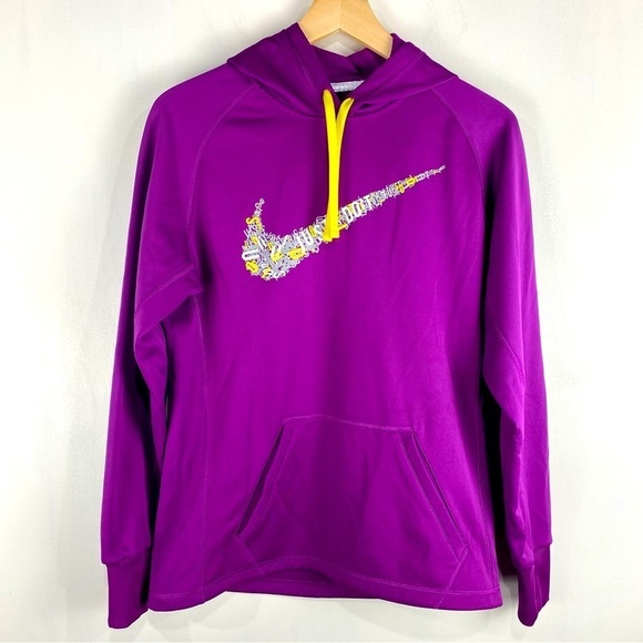Nike Women's Therma-Fit LOGO Pullover Sweatshirt Sporty Purple Yellow Size Small - Picture 1 of 7